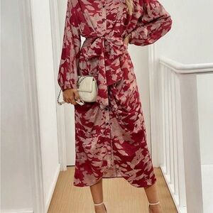 Elegant Red Floral Dress